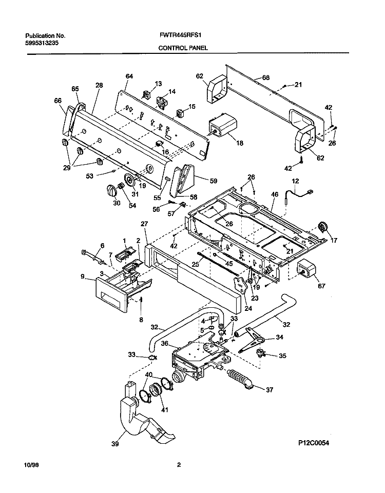 CONTROL PANEL Diagram and Parts List for FWTR445RFS1  Frigidaire Washer