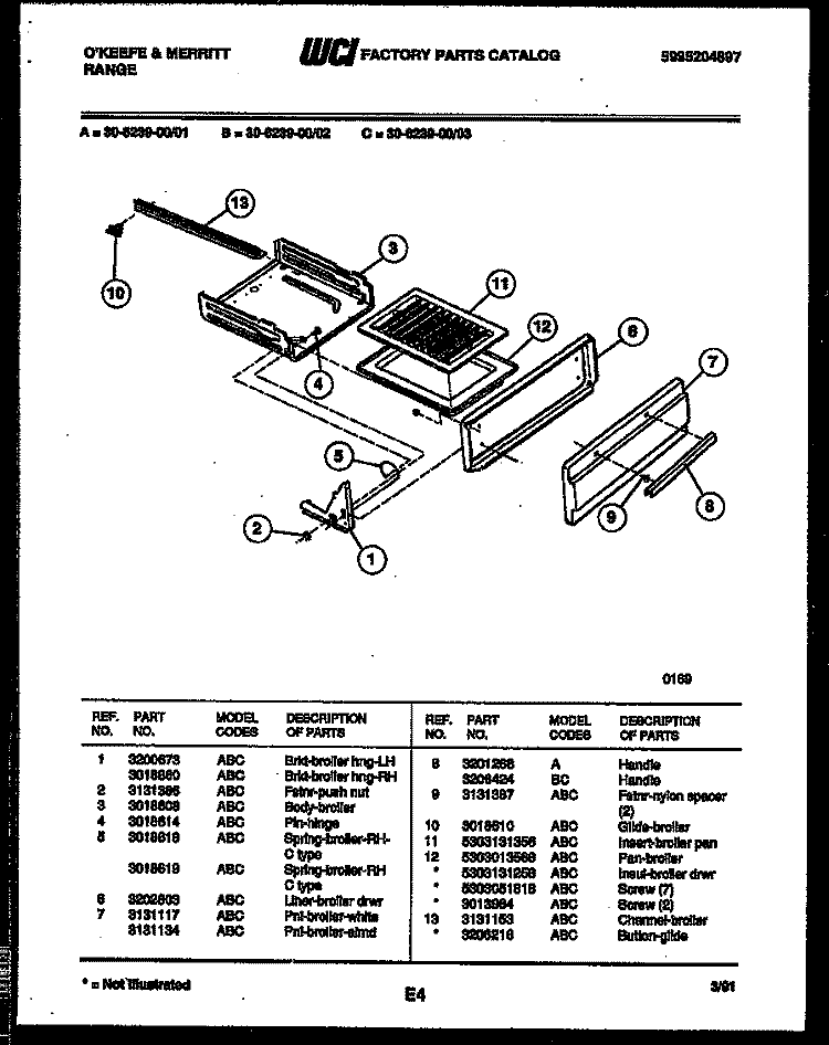 BROILER DRAWER PARTS Diagram and Parts List for 30-6239-00-02  Tappan Range