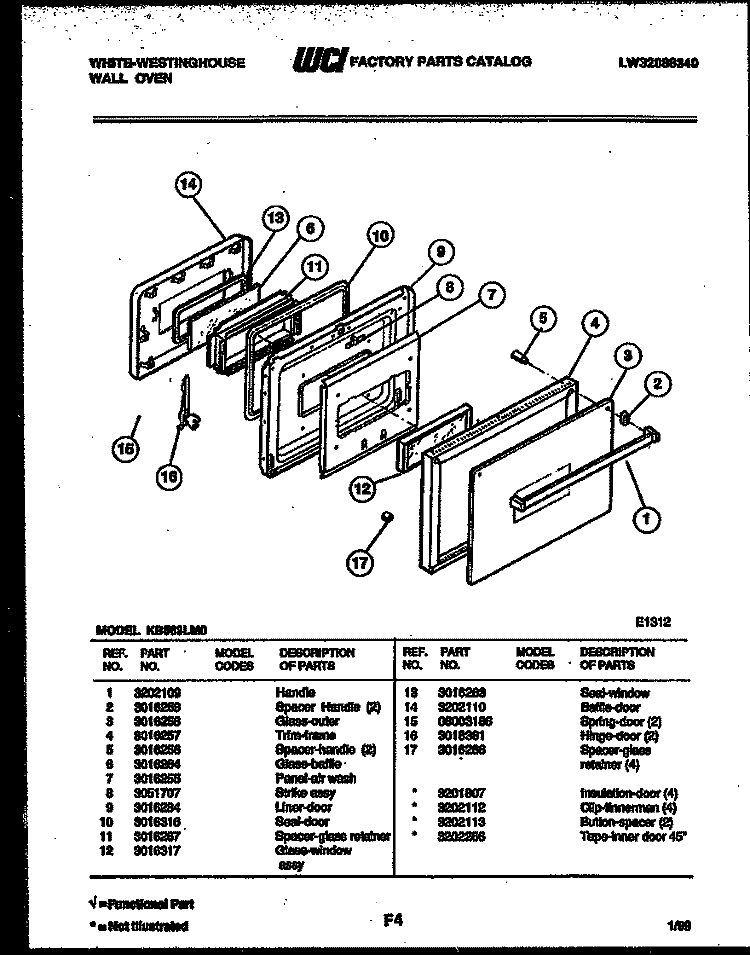DOOR PARTS Diagram and Parts List for KB563LM0  Frigidaire Wall Oven