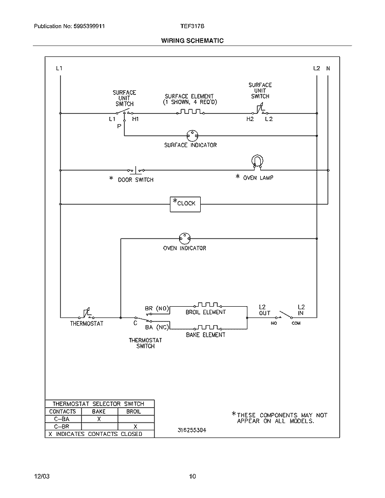 WIRING SCHEMATIC Diagram and Parts List for TEF317BUB  Tappan Range