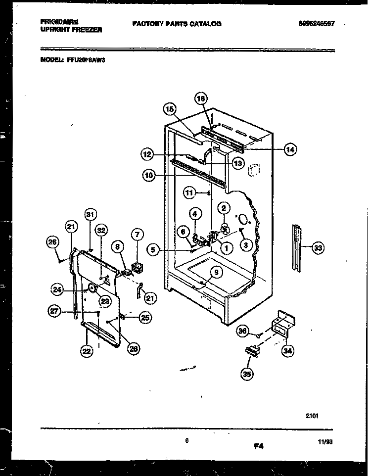 INTERIOR PARTS Diagram and Parts List for FFU20F6AW3  Frigidaire Freezer