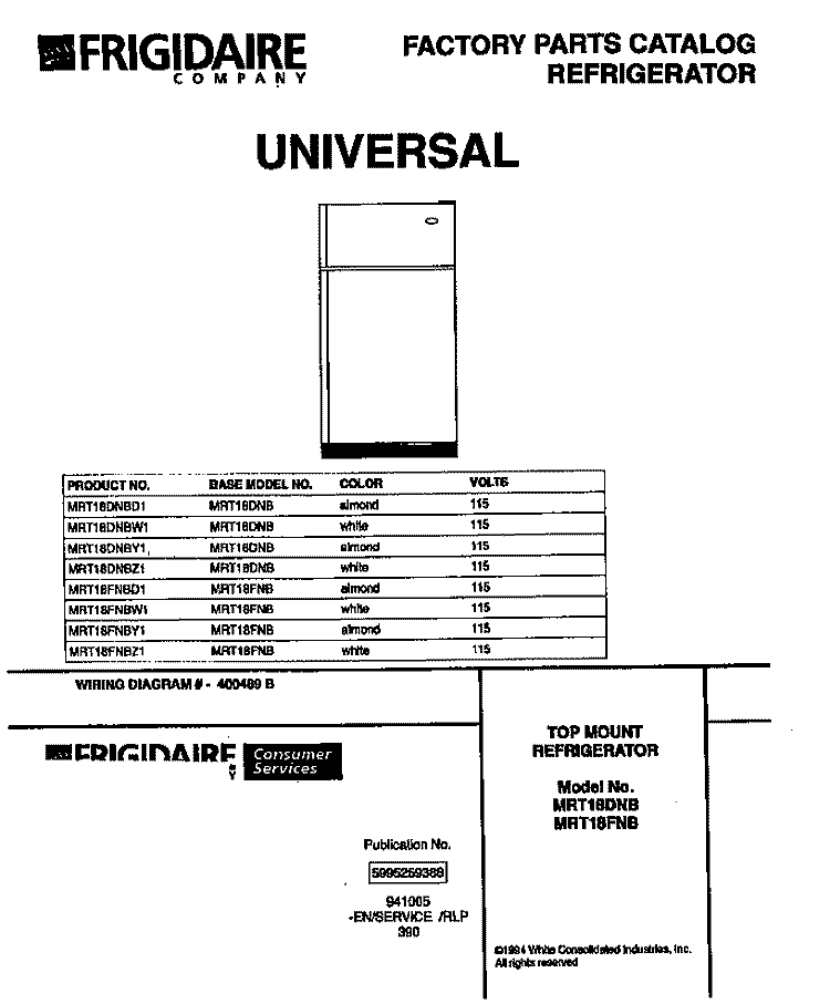 TOP MOUNT REFRIGERATOR Diagram and Parts List for MRT18DNBD1  Uni Refrigerator