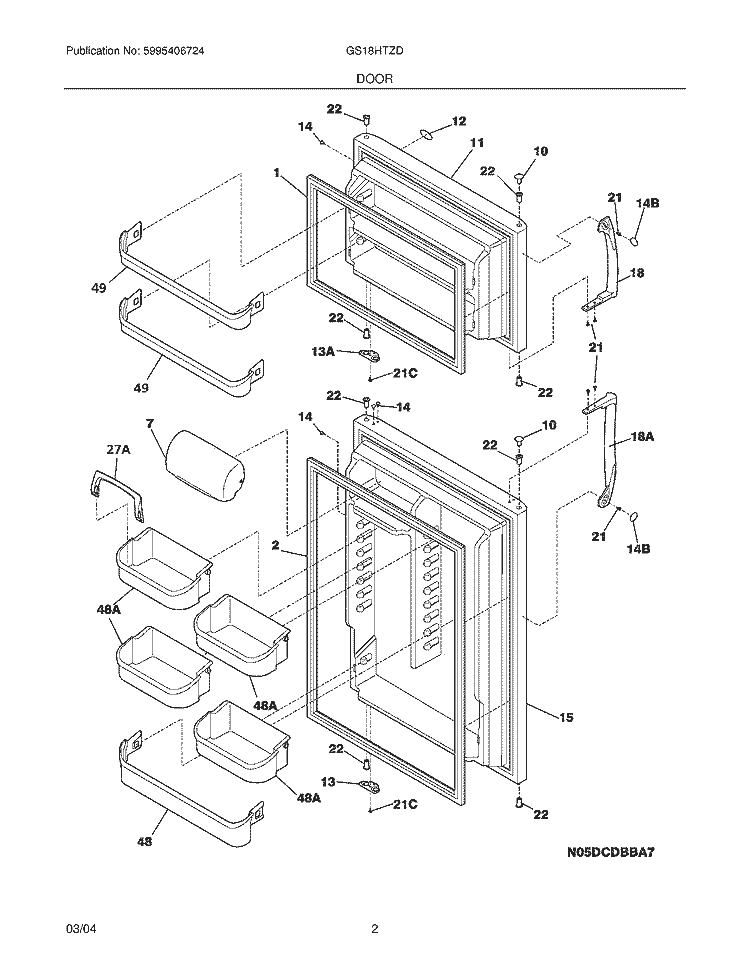 DOOR Diagram and Parts List for GS18HTZDSK0  Frigidaire Refrigerator