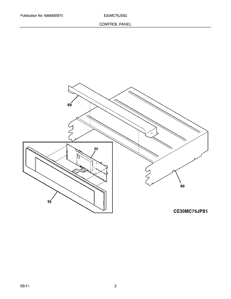 CONTROL PANEL Diagram and Parts List for E30MC75JSS2  Electrolux Microwave Oven Combo