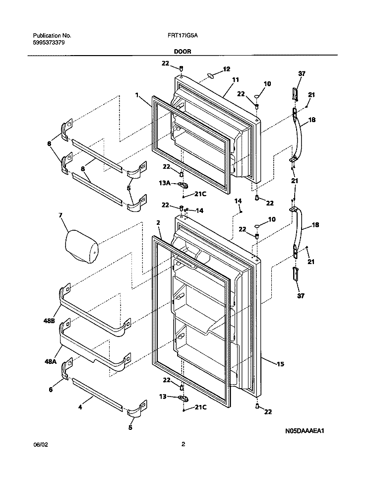 DOORS Diagram and Parts List for FRT17IG5AW1  Frigidaire Refrigerator
