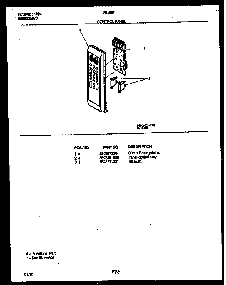 CONTROL PANEL Diagram and Parts List for 56-4861-10-05  Tappan Microwave