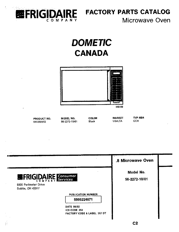 COVER Diagram and Parts List for 56-2272-10/01  Frigidaire Microwave