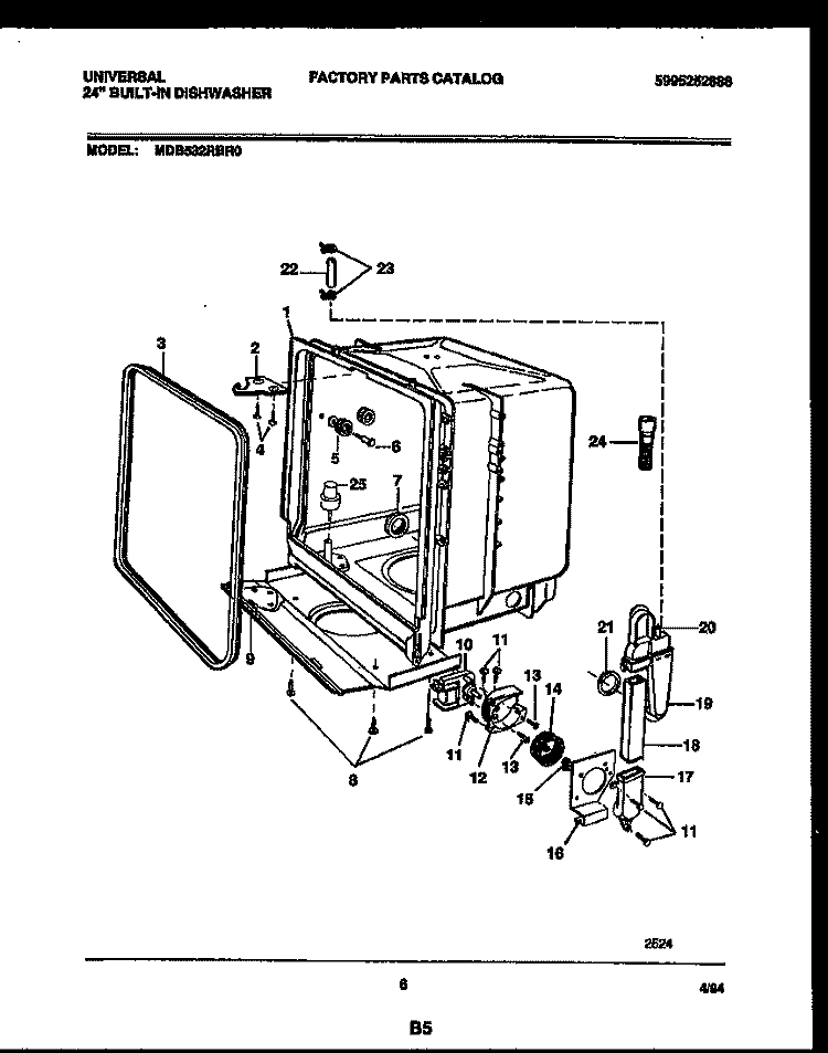 TUB AND FRAME PARTS Diagram and Parts List for MDB532RBR0  Frigidaire Dishwasher