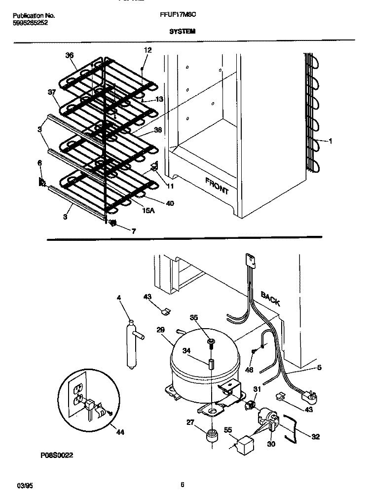SYSTEM Diagram and Parts List for FFU17M8CW0  Frigidaire Freezer