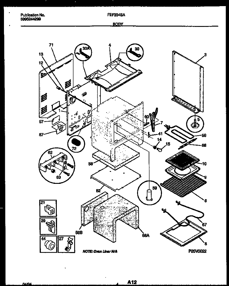 BODY PARTS Diagram and Parts List for FEF334SADA  Frigidaire Range