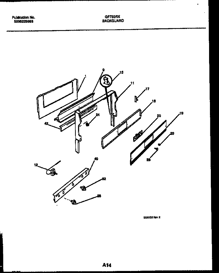 BACKGUARD Diagram and Parts List for GF730RXW1  Frigidaire Range