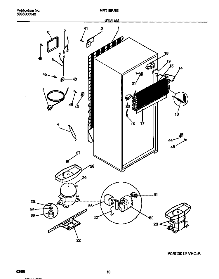SYSTEM Diagram and Parts List for MRT18RREW0  Frigidaire Refrigerator