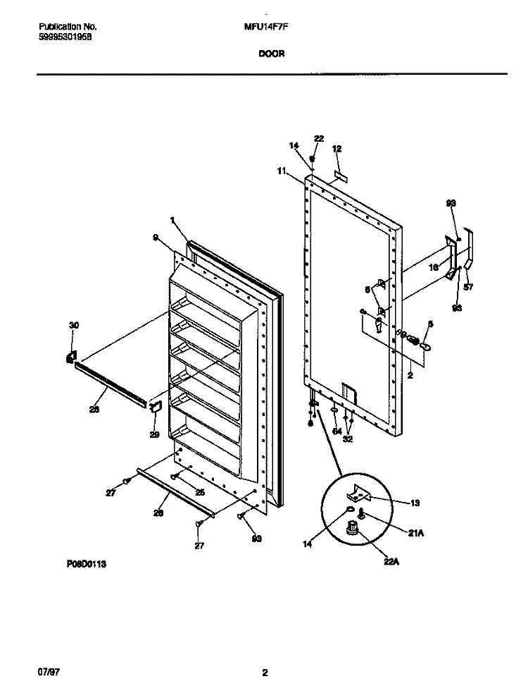 DOOR Diagram and Parts List for MFU14F7FW1  Frigidaire Freezer