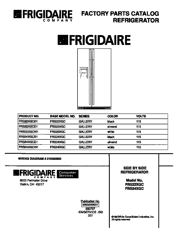 COVER Diagram and Parts List for FRS22XGCD1  Frigidaire Refrigerator
