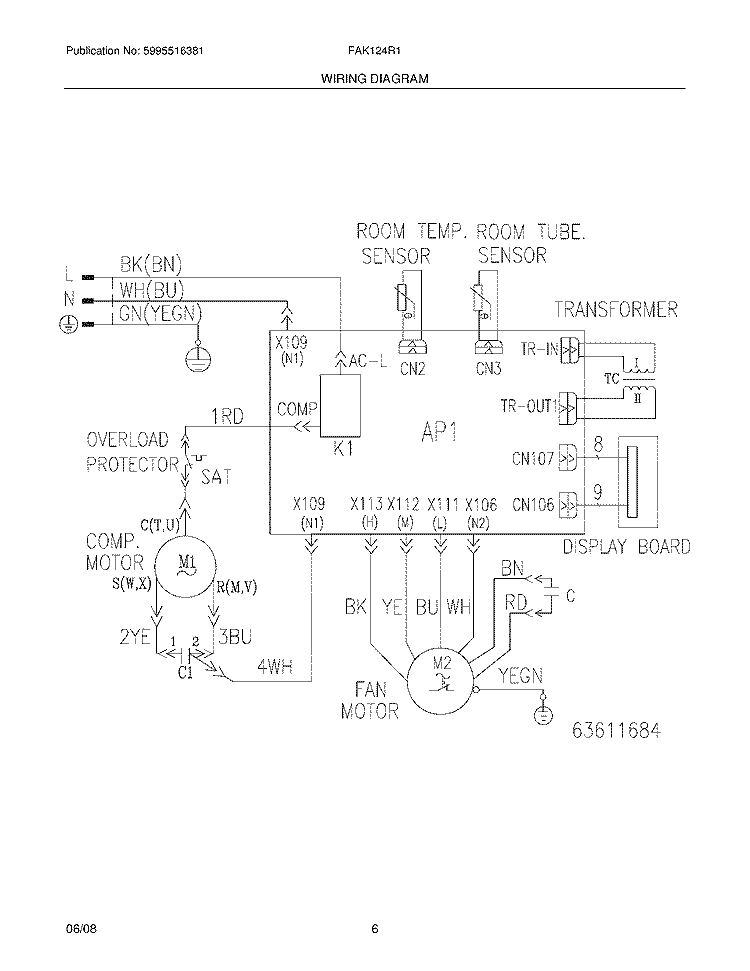 WIRING DIAGRAM Diagram and Parts List for FAK124R1V11  Frigidaire Air Conditioner