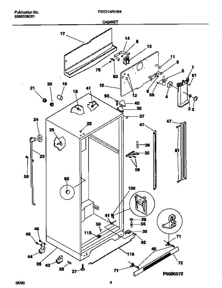 CABINET Diagram and Parts List for FRT21NRHB4  Frigidaire Refrigerator