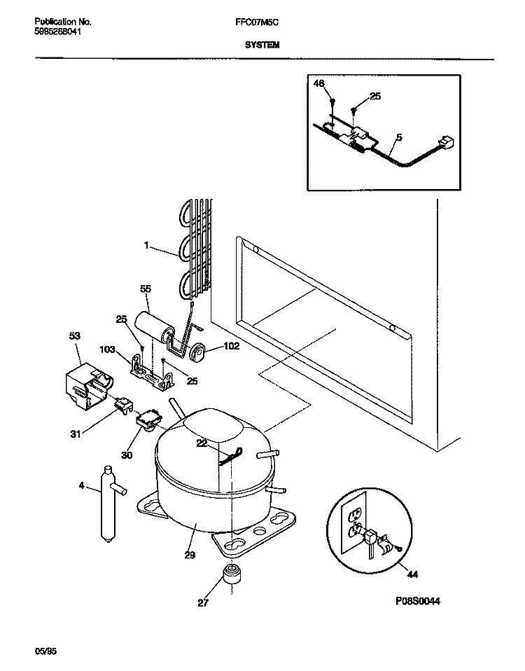 SYSTEM Diagram and Parts List for FFC07M5CW1  Frigidaire Freezer
