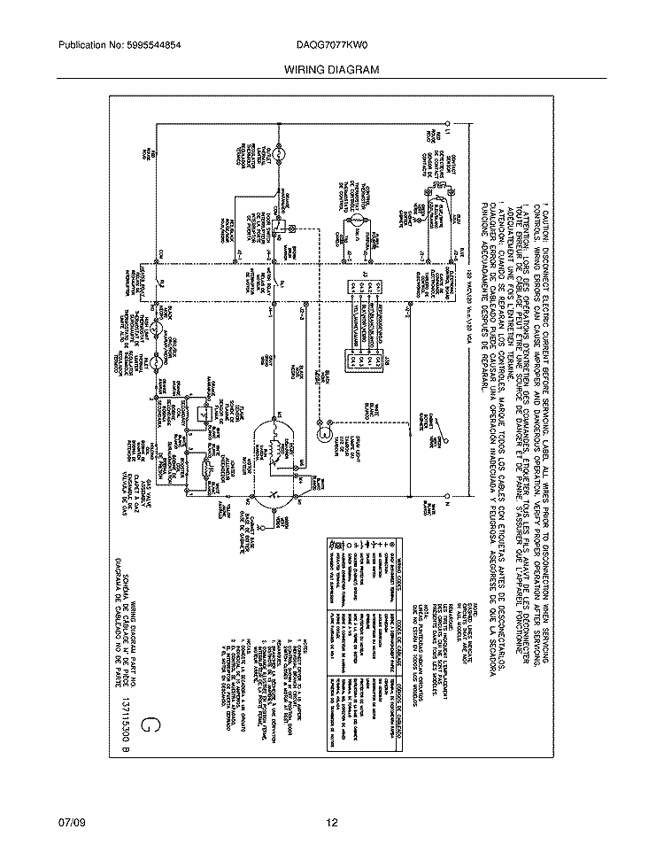 WIRING DIAGRAM Diagram and Parts List for DAQG7077KW0  Frigidaire Dryer