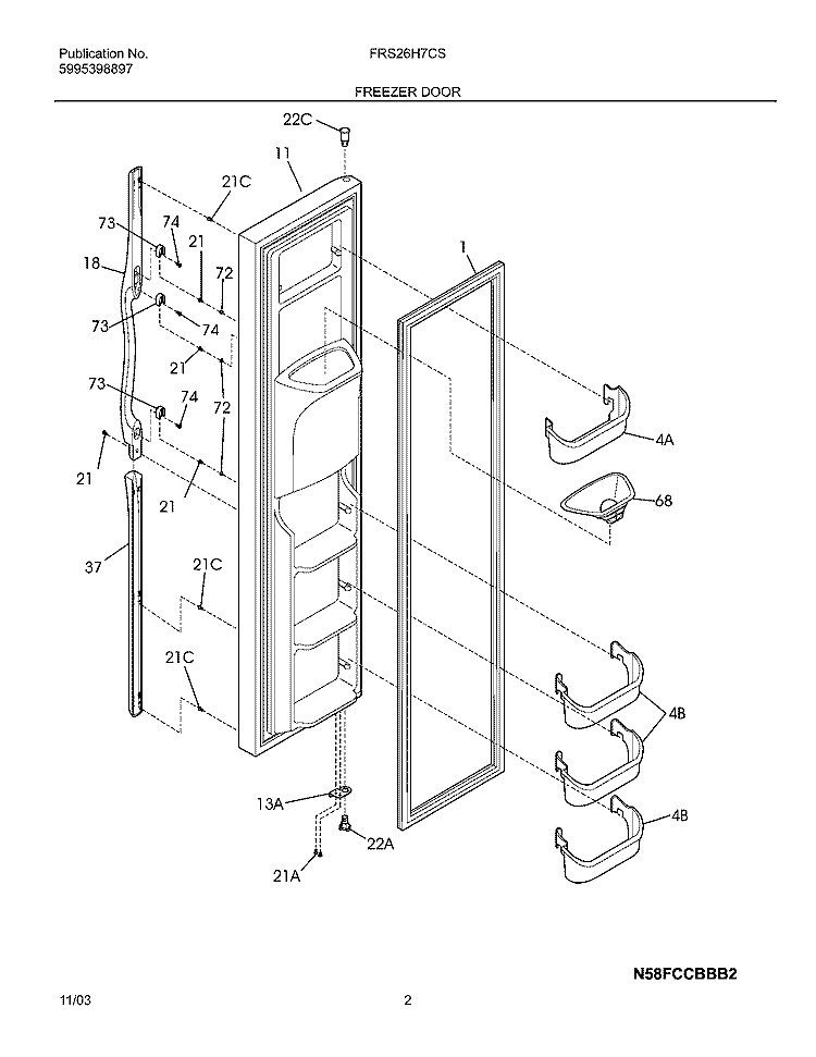 FREEZER DOOR Diagram and Parts List for FRS26H7CSB3  Frigidaire Refrigerator