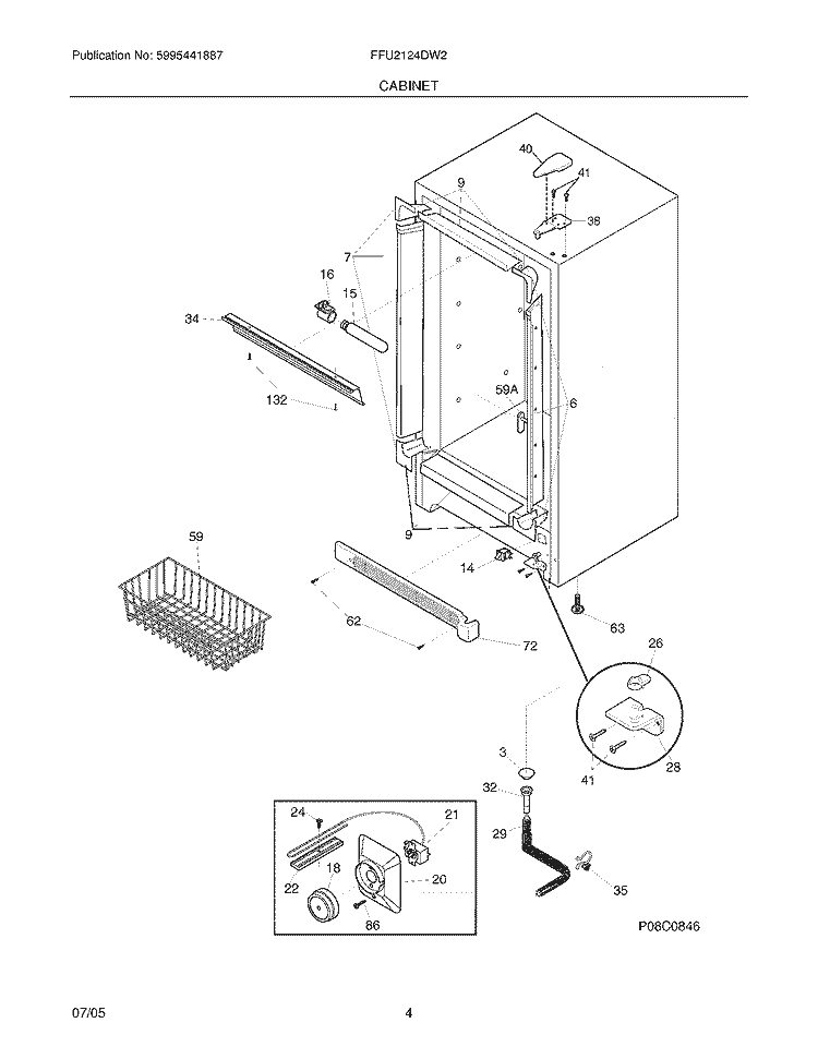 CABINET Diagram and Parts List for FFU2124DW2  Frigidaire Freezer