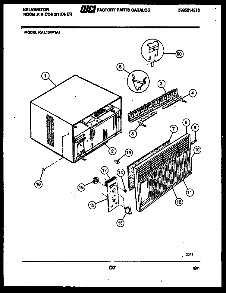 CABINET PARTS Diagram and Parts List for KAL104P1A1  Kelvinator Air Conditioner