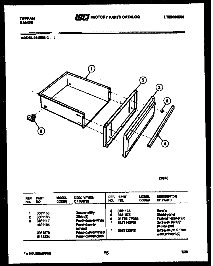 DRAWER PARTS Diagram and Parts List for 31-3988-66-05  Tappan Range