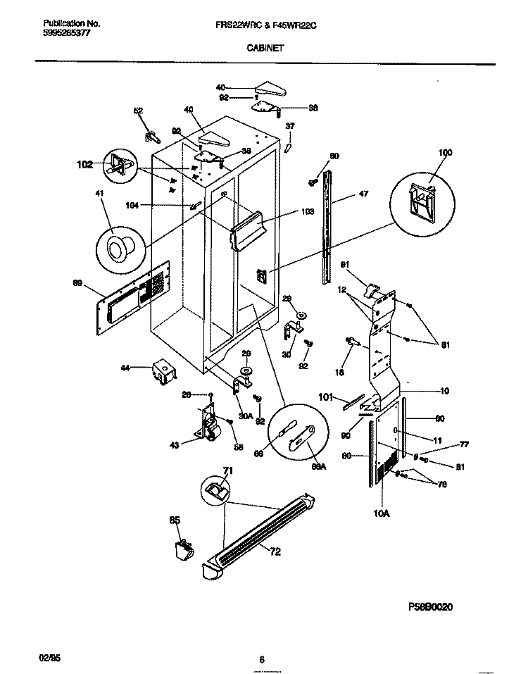 CABINET Diagram and Parts List for F45WR22CW0  Frigidaire Refrigerator
