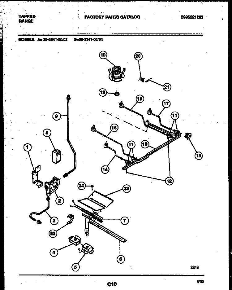BURNER PARTS Diagram and Parts List for 30-3341-23-03  Tappan Range