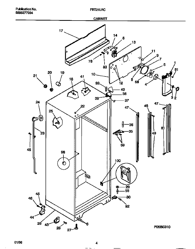 CABINET Diagram and Parts List for FRT21LRCW1  Frigidaire Refrigerator