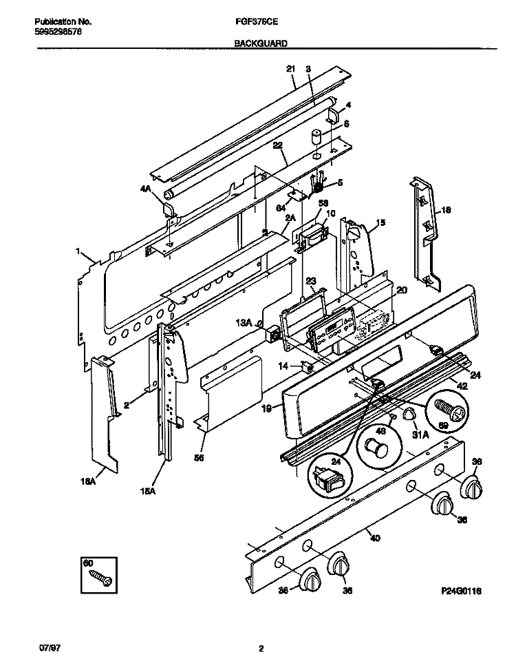 BACKGUARD Diagram and Parts List for FGF376CETE  Frigidaire Range