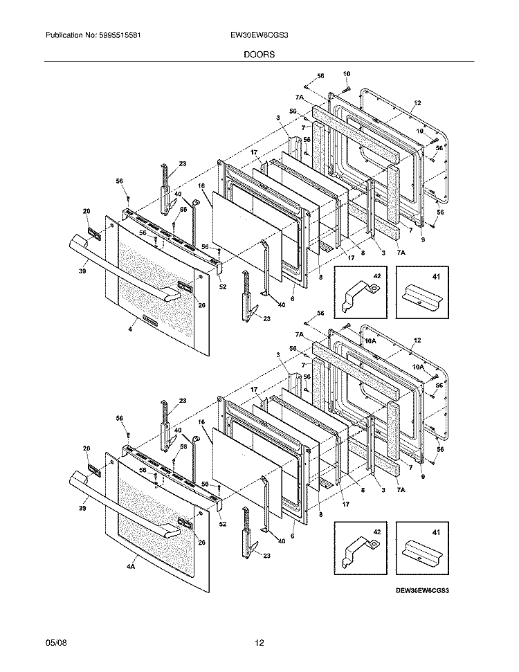 DOORS Diagram and Parts List for EW30EW6CGS3  Electrolux Wall Oven
