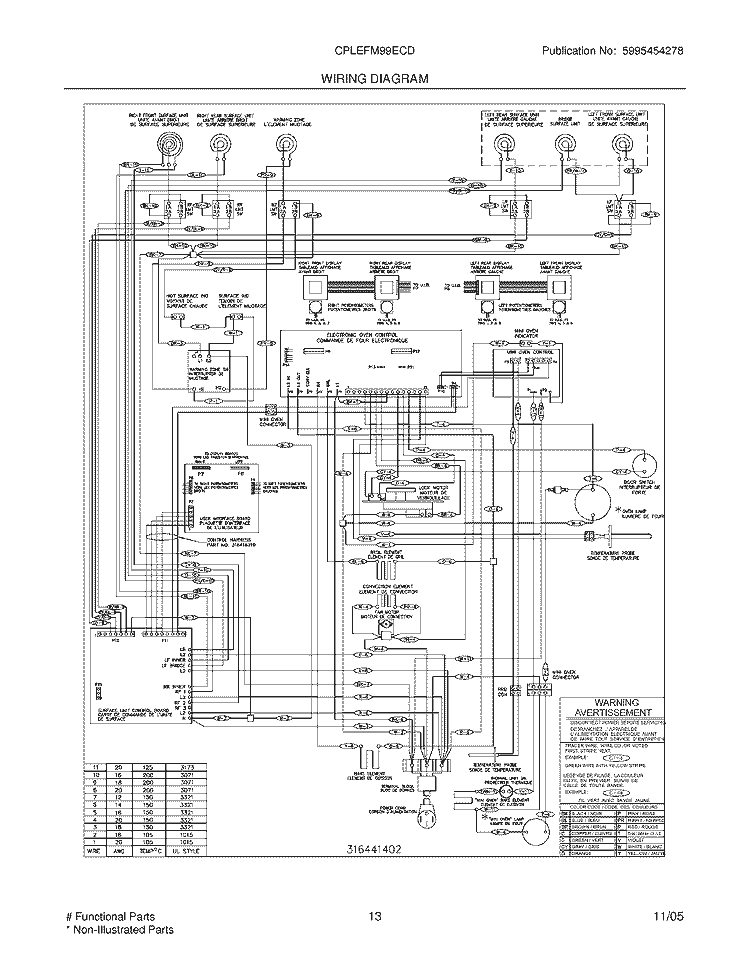 WIRING DIAGRAM Diagram and Parts List for CPLEFM99ECD  Frigidaire Range