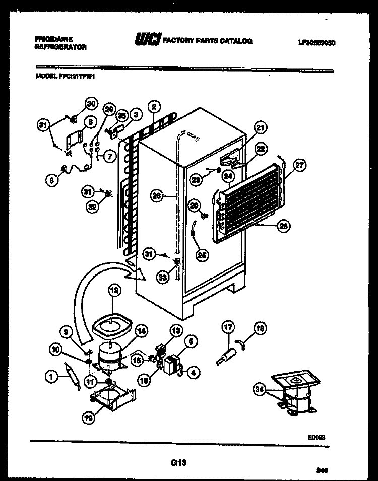 SYSTEM AND AUTOMATIC DEFROST PARTS Diagram and Parts List for FPCI21TFA1  Frigidaire Refrigerator