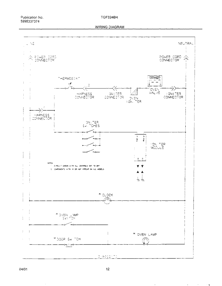 WIRING DIAGRAM Diagram and Parts List for TGF324BHWA  Tappan Range