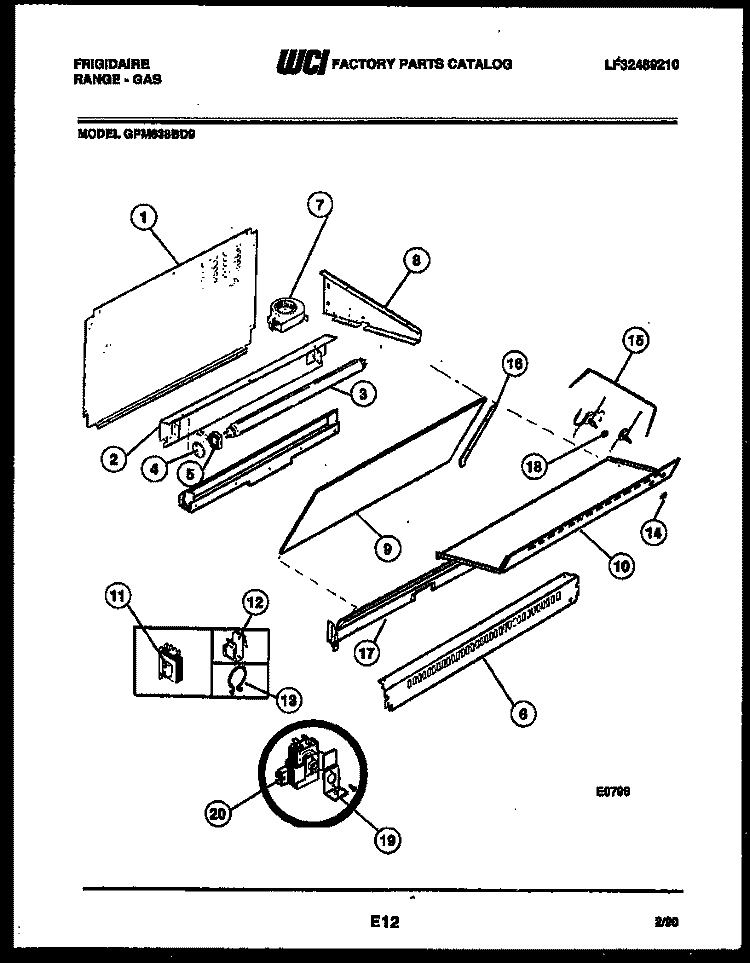 SPLASHER CONTROL Diagram and Parts List for GPM638BDL9  Frigidaire Range