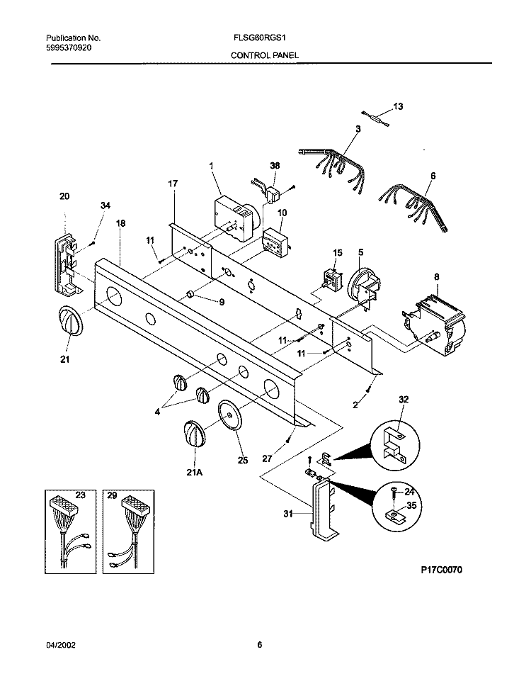 CONTROL PANEL Diagram and Parts List for FLSG60RGS1  Frigidaire Washer Dryer Combo