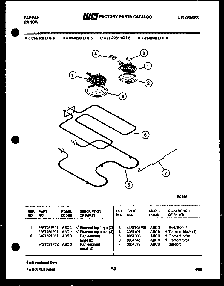 BROILER PARTS Diagram and Parts List for 31-2238-00-06  Tappan Range