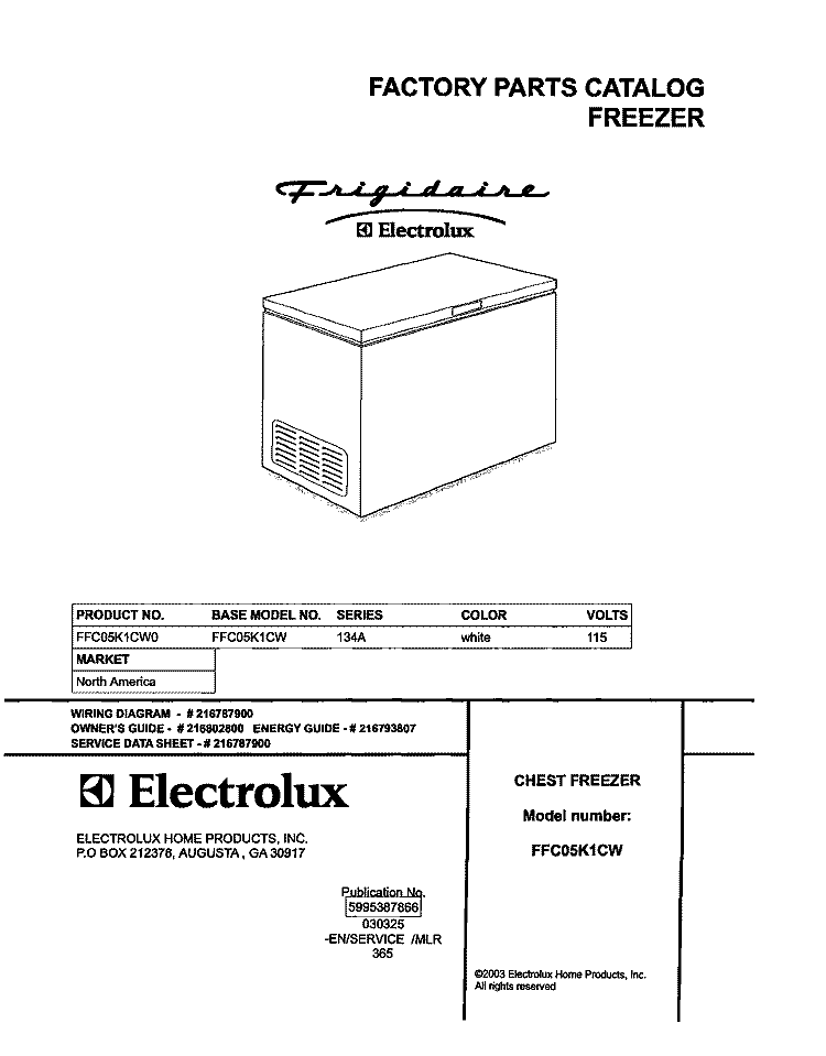 COVER Diagram and Parts List for FFC05K1CW0  Frigidaire Freezer