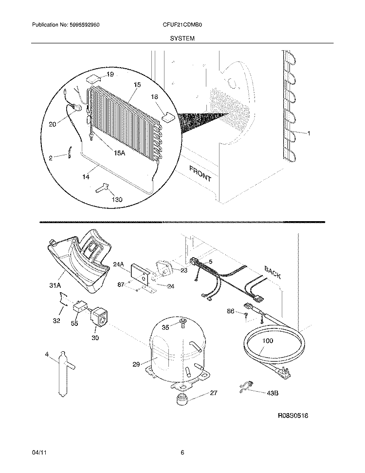 SYSTEM Diagram and Parts List for CFUF21CDMB0  Crosley Freezer