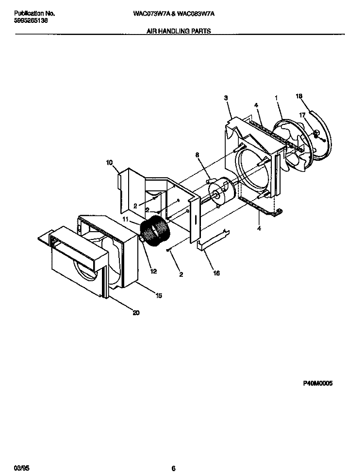 AIR HANDLING PARTS Diagram and Parts List for WAC073W7A1  Frigidaire Air Conditioner