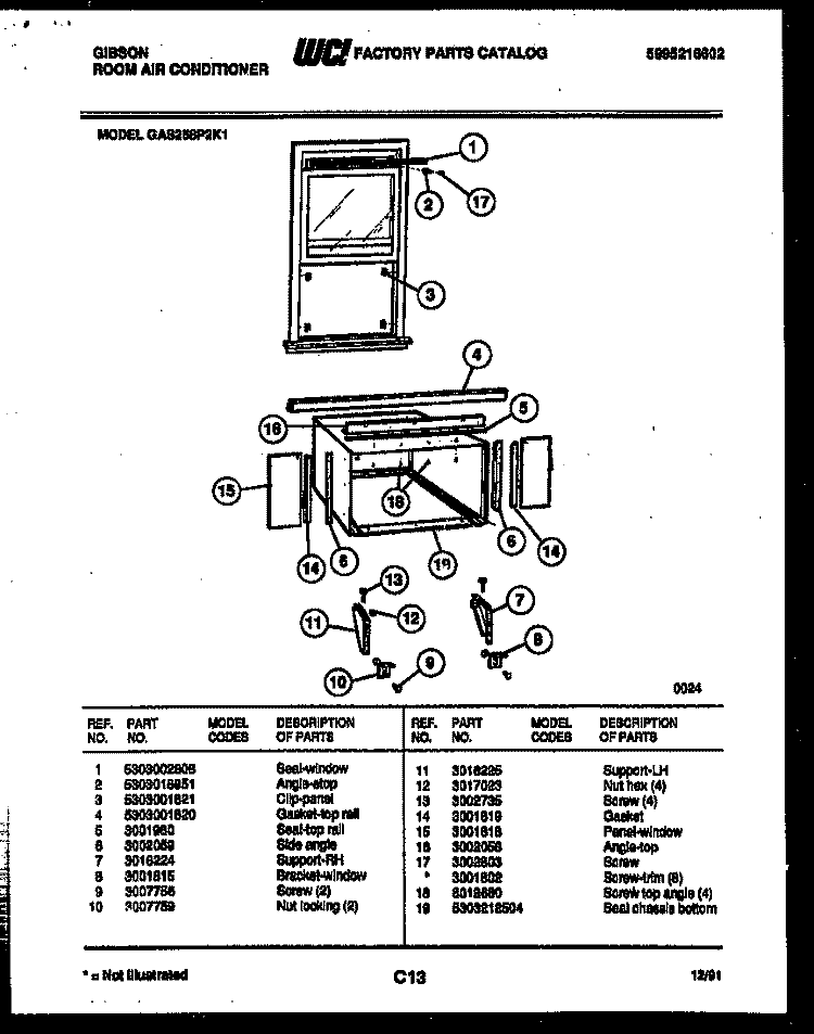 CABINET AND INSTALLATION PARTS Diagram and Parts List for GAS258P2K1  Gibson Air Conditioner