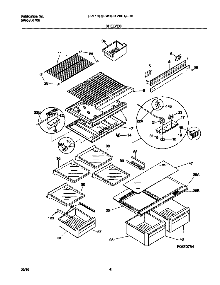 SHELVES Diagram and Parts List for FRT18TGFD0  Frigidaire Refrigerator