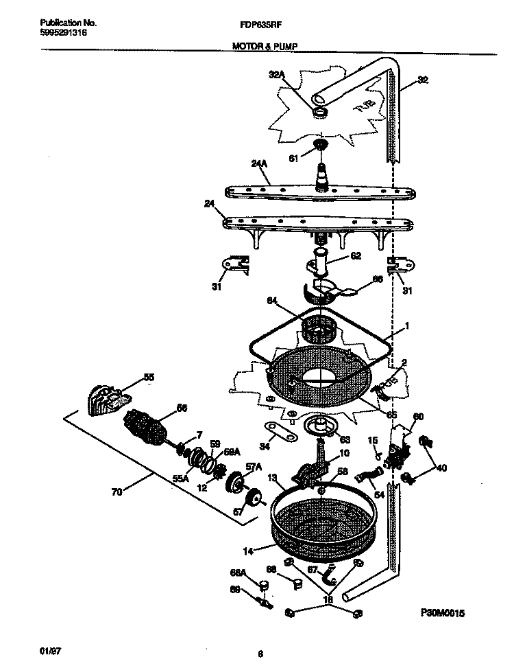 MOTOR & PUMP Diagram and Parts List for FDP635RFR0  Frigidaire Dishwasher