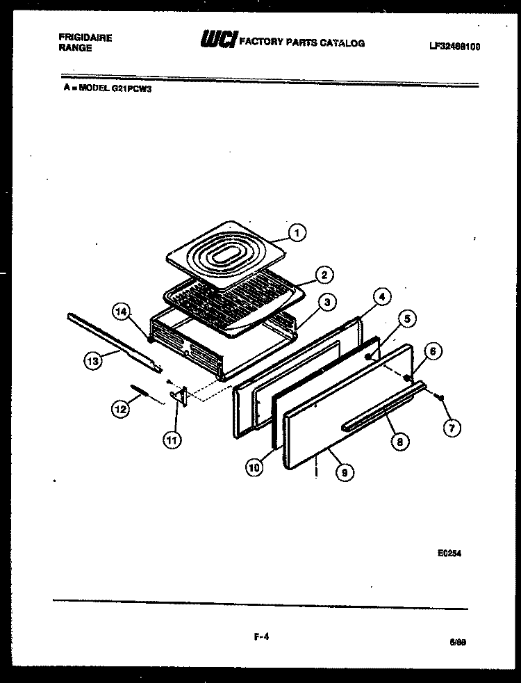 BROILER DRAWER PARTS Diagram and Parts List for G21PCL3  Frigidaire Range