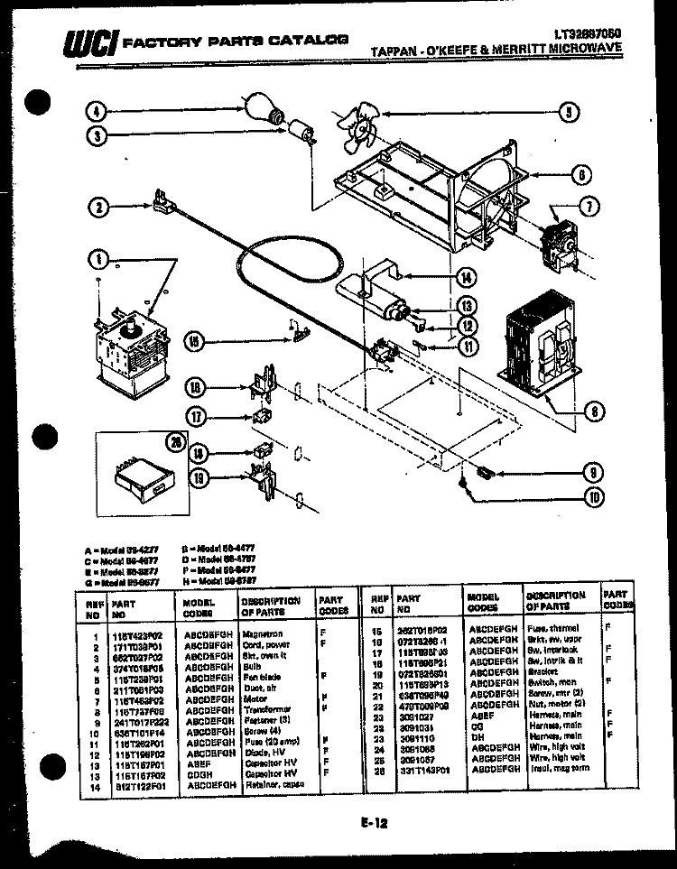 POWER CONTROL Diagram and Parts List for 56-4277-10-01  Tappan Microwave