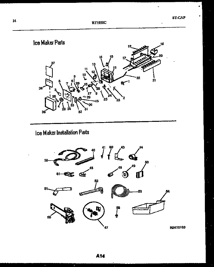 ICE MAKER AND INSTALLATION PARTS Diagram and Parts List for RT195SCF0  Frigidaire Refrigerator