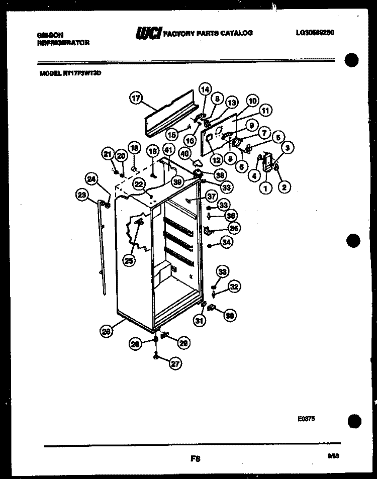 CABINET PARTS Diagram and Parts List for RT17F3WT3D  Gibson Refrigerator