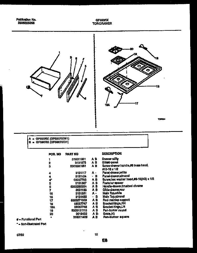 COOKTOP AND DRAWER PARTS Diagram and Parts List for GF690RXD1  Frigidaire Range