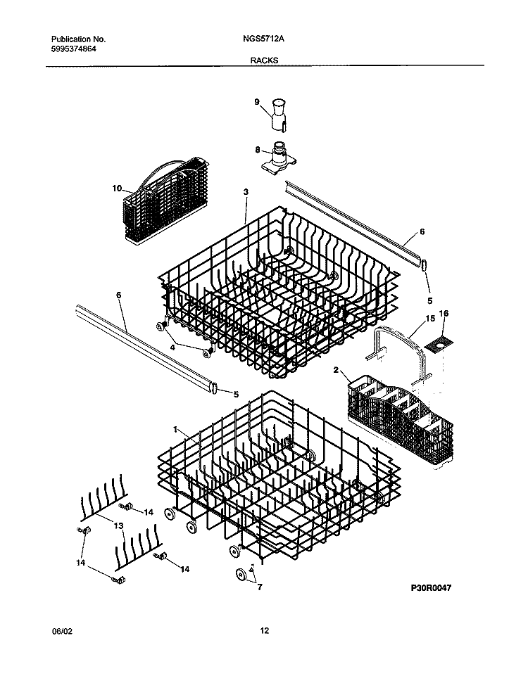 RACKS Diagram and Parts List for NGS5712AQ1  Frigidaire Dishwasher