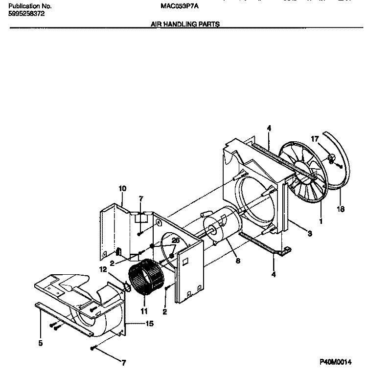 AIR HANDLING Diagram and Parts List for MAC053P7A2  Frigidaire Air Conditioner